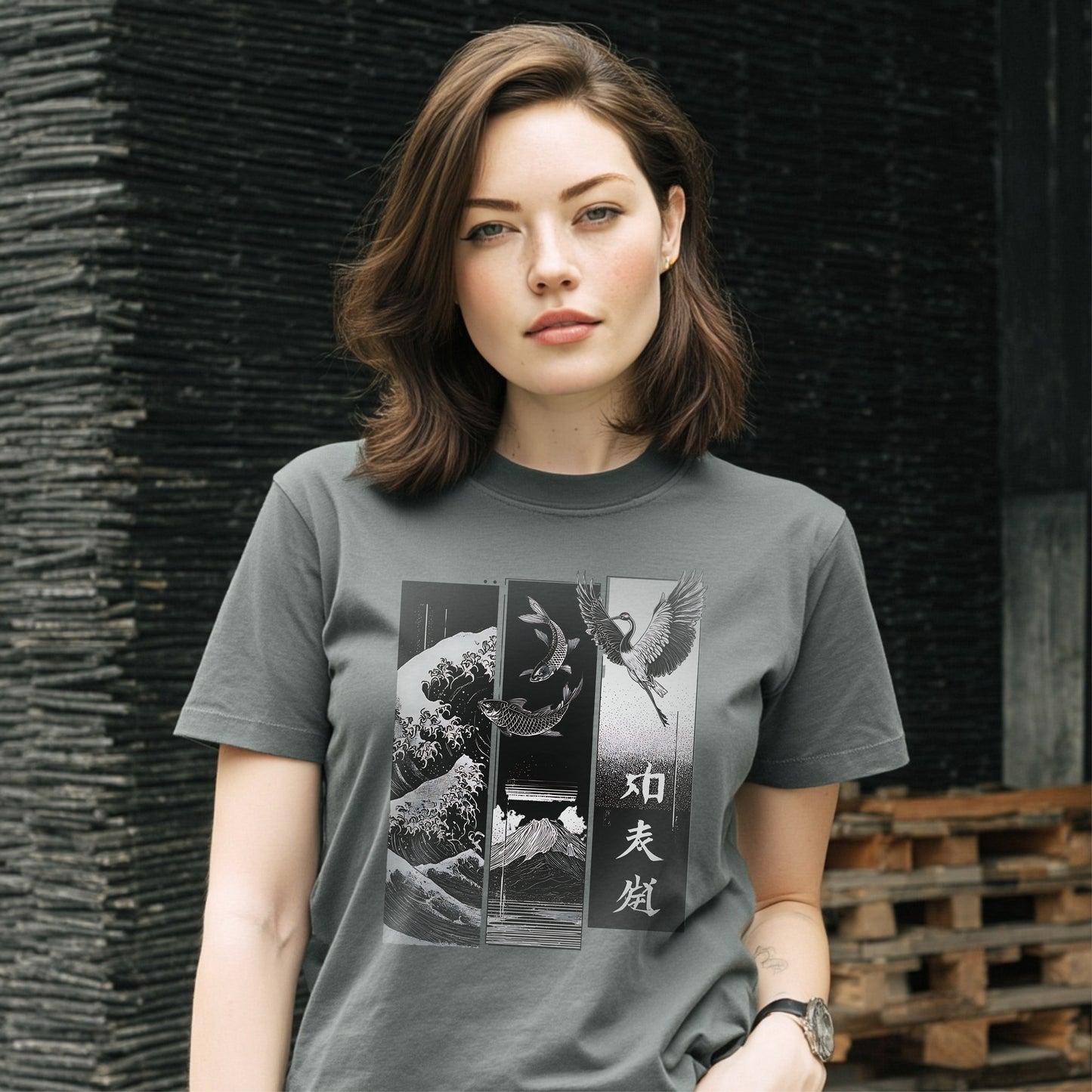 Koi & Crane Dark - Edition T-Shirt – Indigo Blue – Japan Art – Ansicht 5