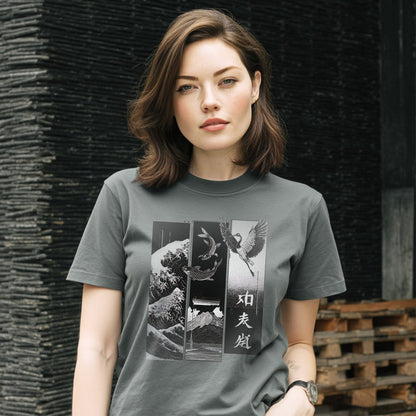 Koi & Crane Dark - Edition T-Shirt – Indigo Blue – Japan Art – Ansicht 5