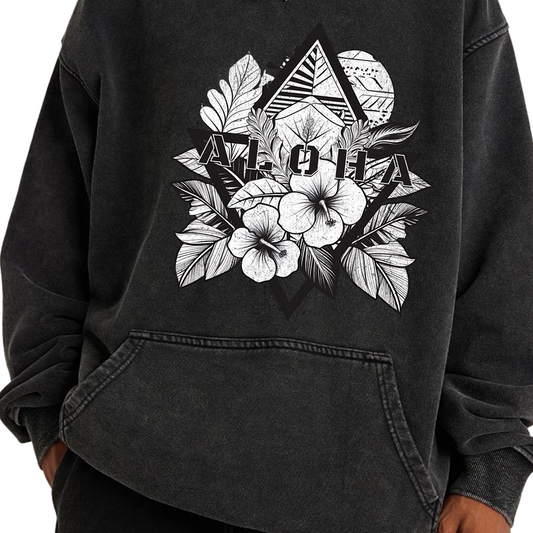 ALOHA Tribal Oversized Retro Hoodie - Aloha from Hawaii Retro Hoodie Oversized