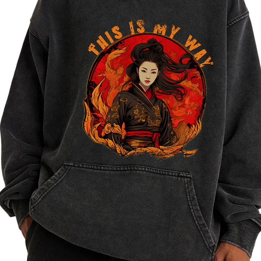 Geisha Japan Style This is my Way Oversized Retro Hoodie, Vintage Geisha Hoodie "This is my WAY"