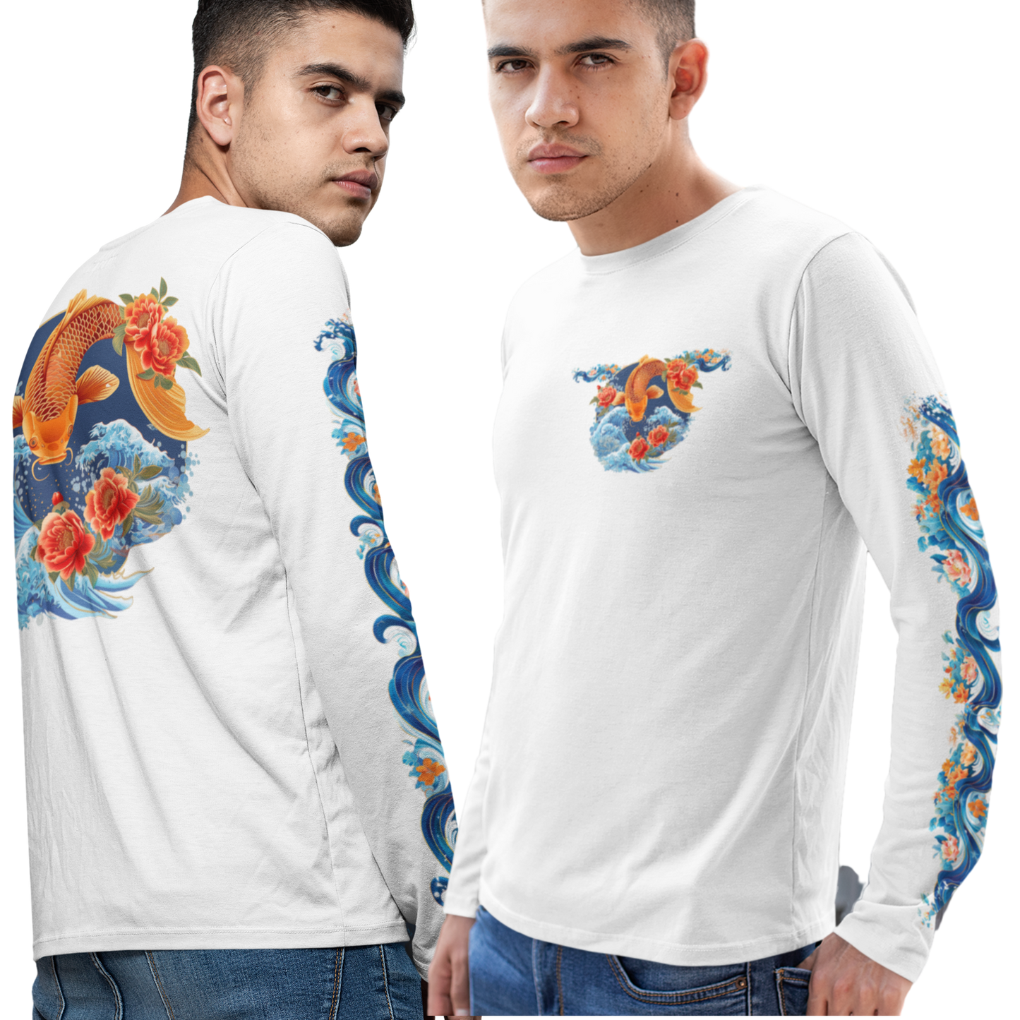 Koi with Wave Japan Art Print Long Sleeve Shirt