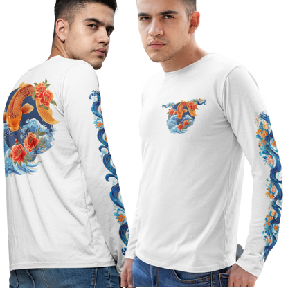 Koi with Wave Japan Art Print Long Sleeve Shirt