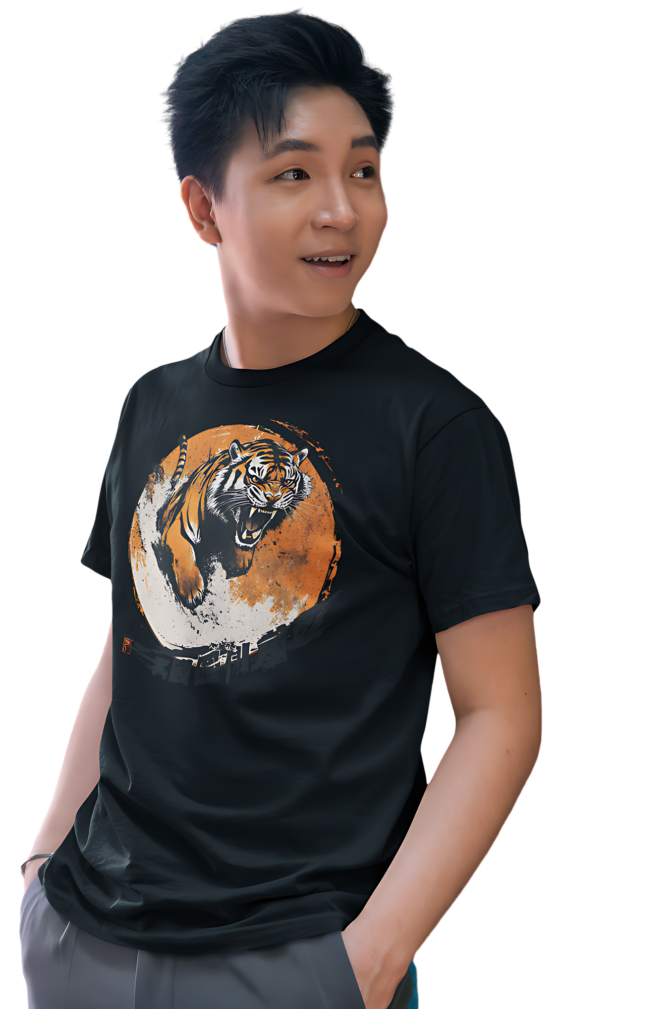 Retro Japan Tiger Design Shirt Classic Fit - Crew Neck T-Shirt