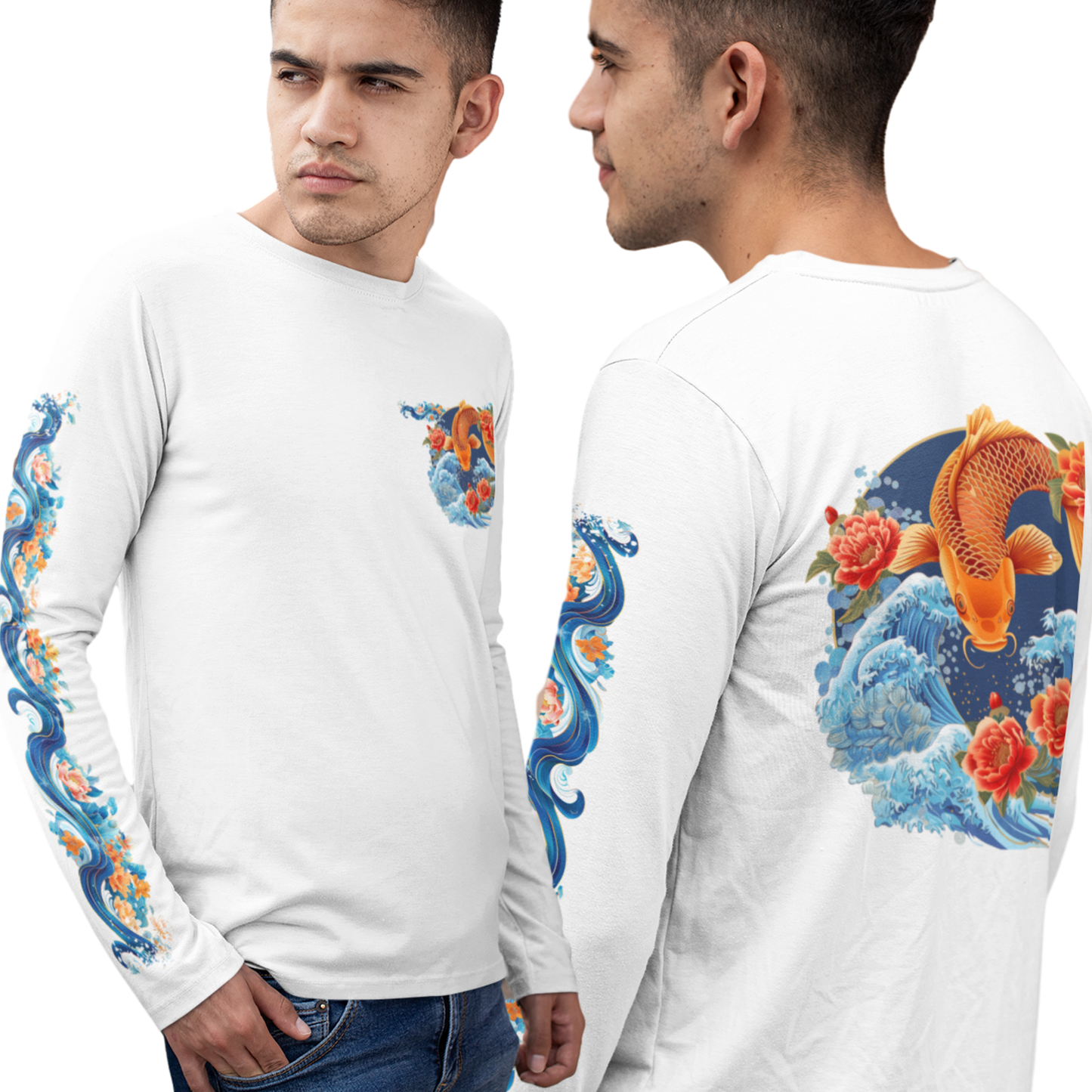 Koi with Wave Japan Art Print Long Sleeve Shirt