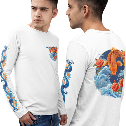 Koi with Wave Japan Art Print Long Sleeve Shirt