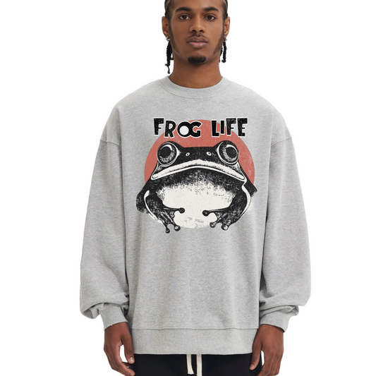 Retro Design Frog Life Sweatshirt - Unisex Heavyweight Oversized