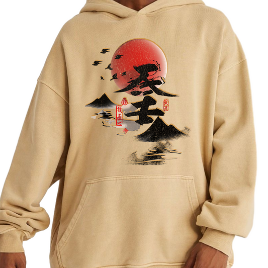 Asia Spirit Japan Design Oversized Retro Hoodie