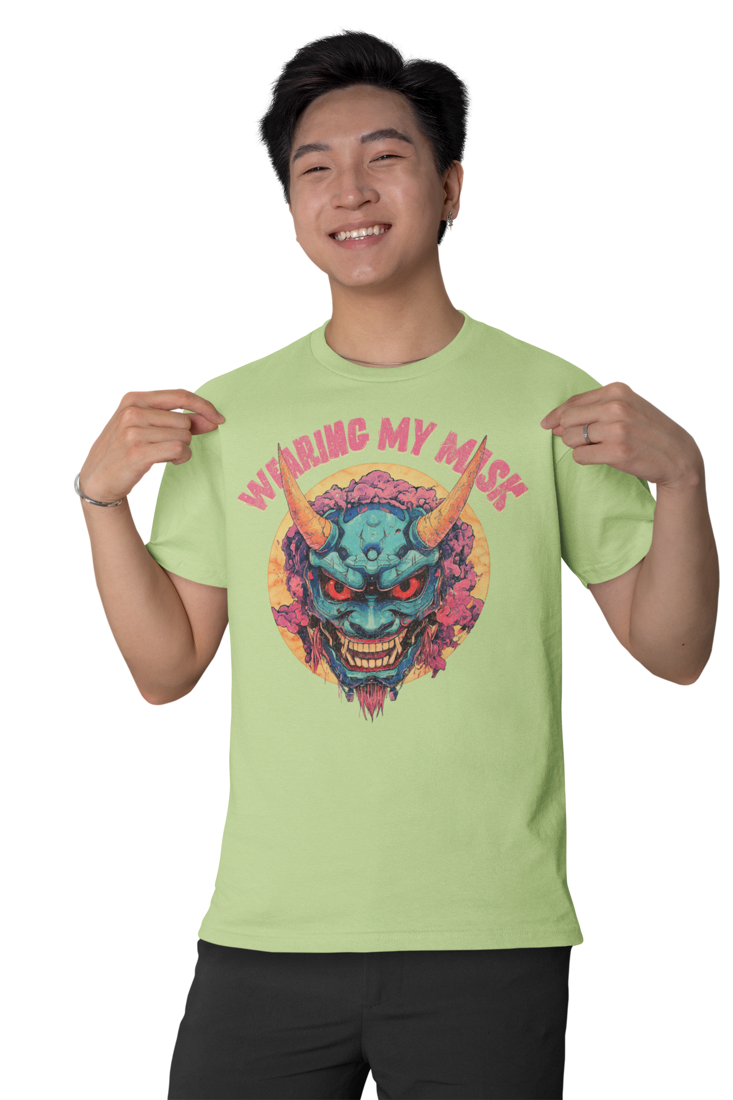 Retro Oni Mask Shirt "Wearing my Mask" Classic Fit - Crew Neck T-Shirt Oni Mask