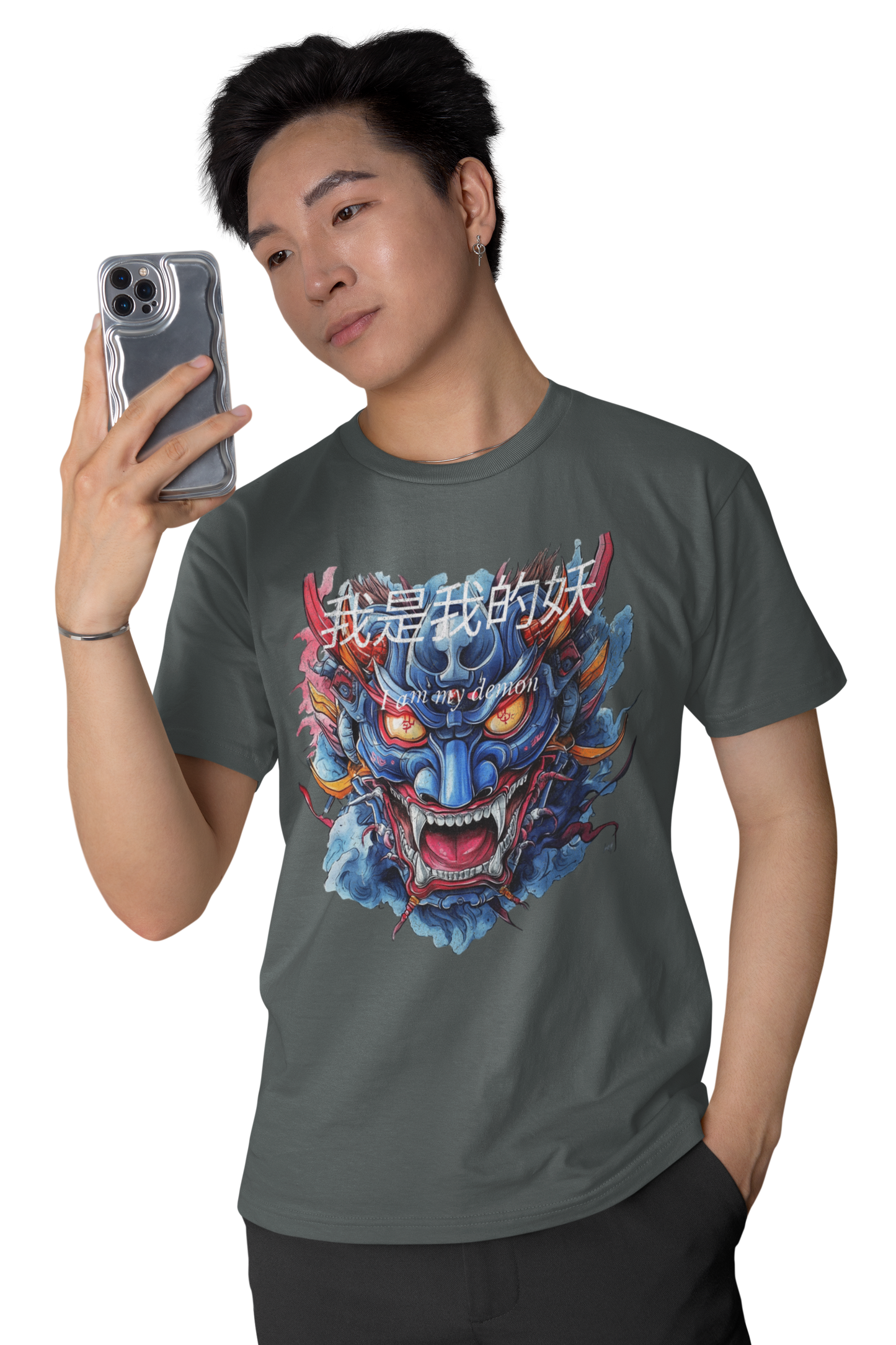 Classic Fit - Crew Neck T-Shirt Retro Oni Mask - my demon