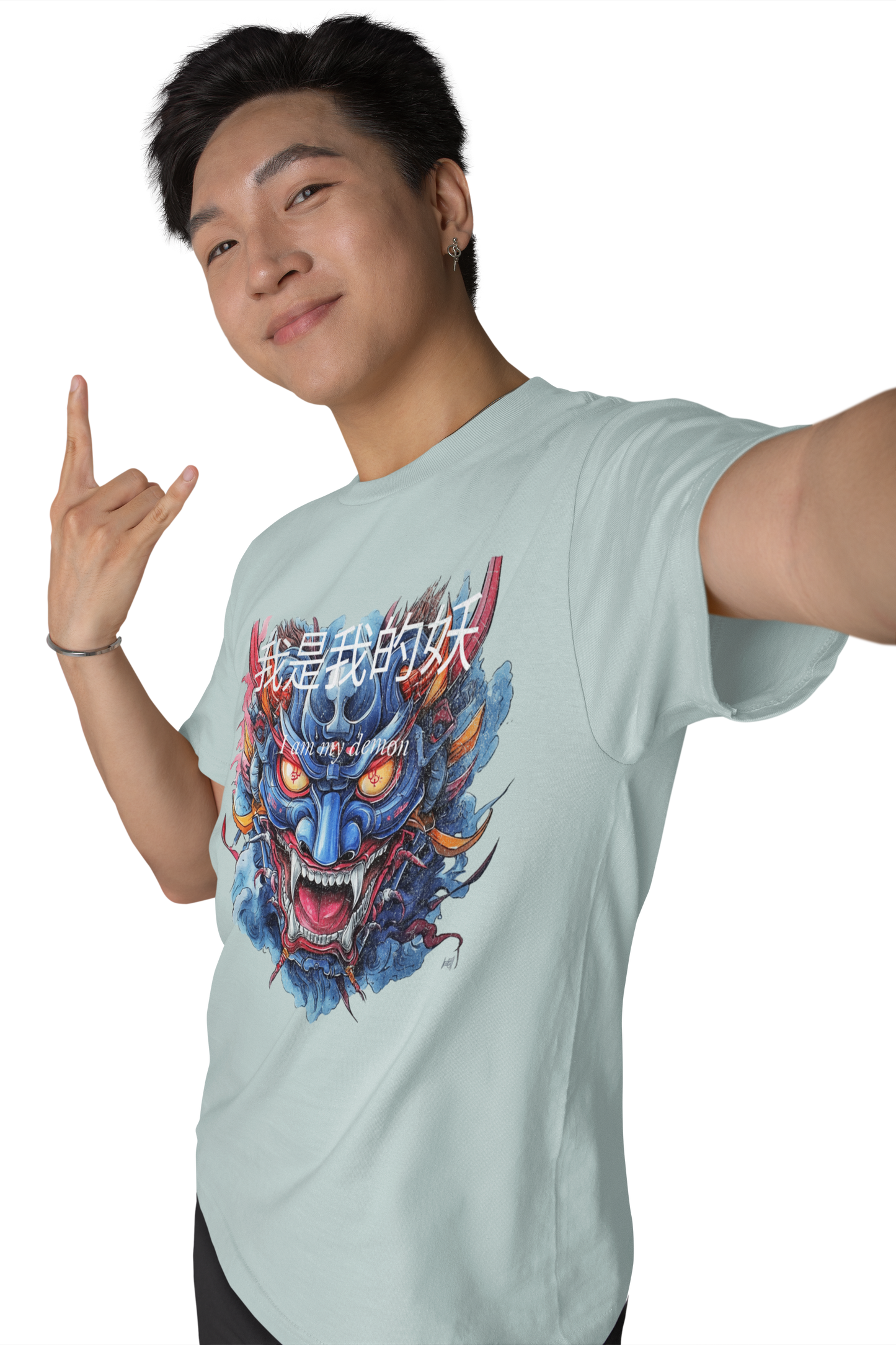 Classic Fit - Crew Neck T-Shirt Retro Oni Mask - my demon