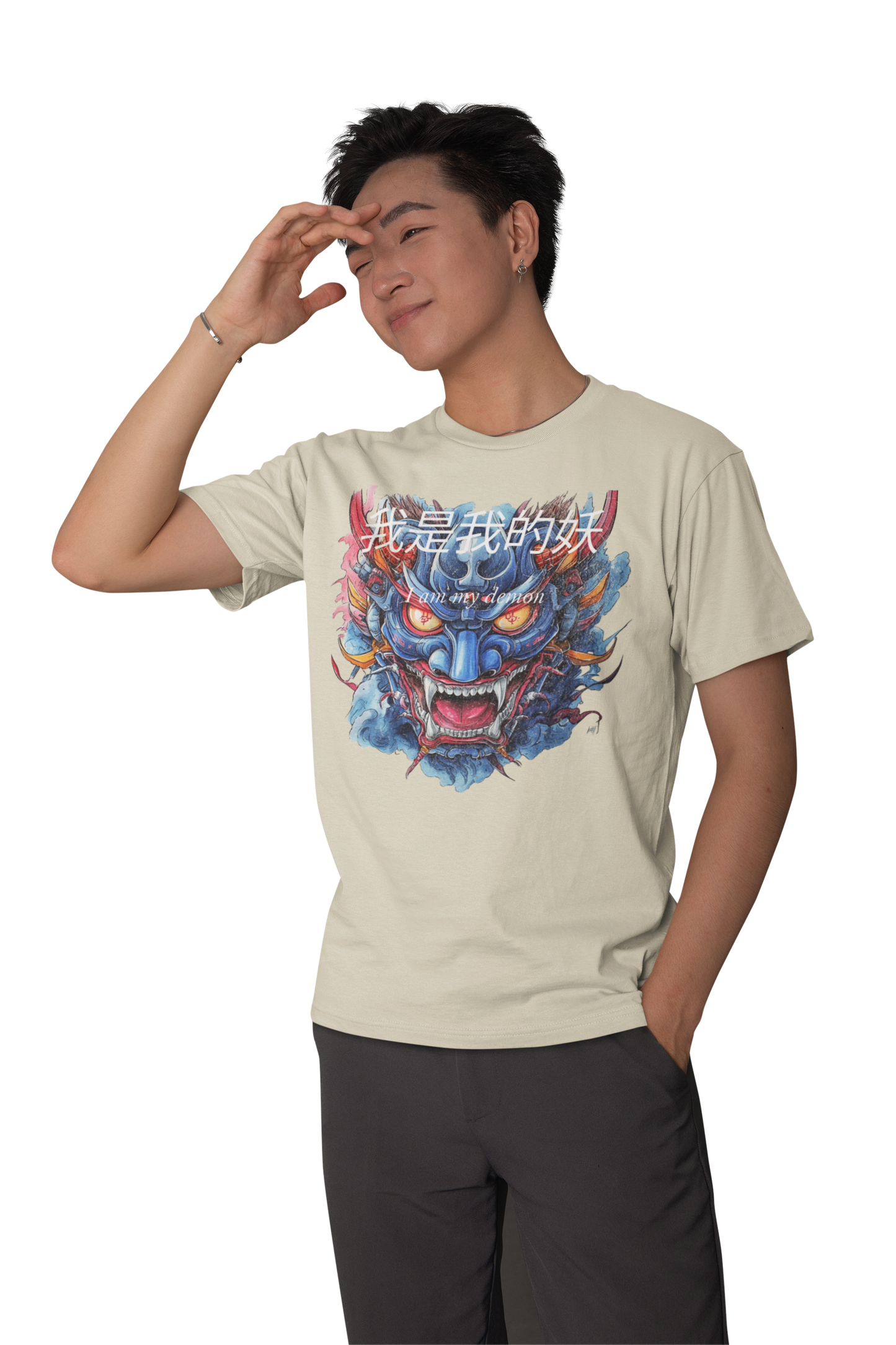 Classic Fit - Crew Neck T-Shirt Retro Oni Mask - my demon