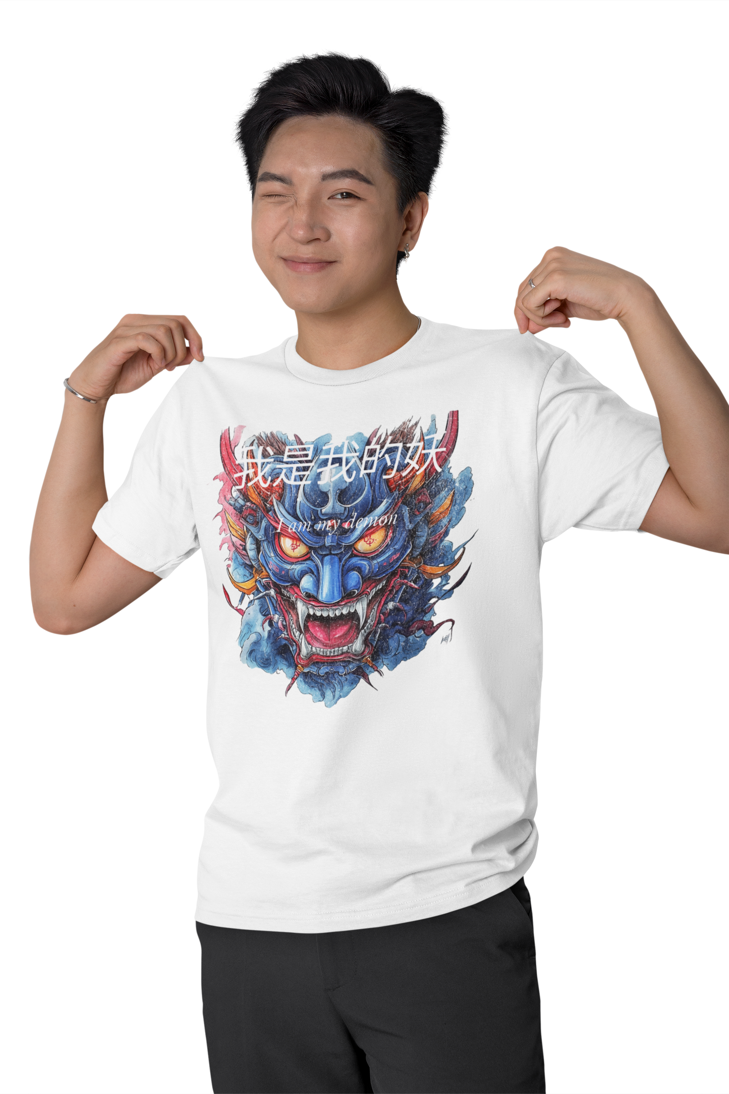 Classic Fit - Crew Neck T-Shirt Retro Oni Mask - my demon