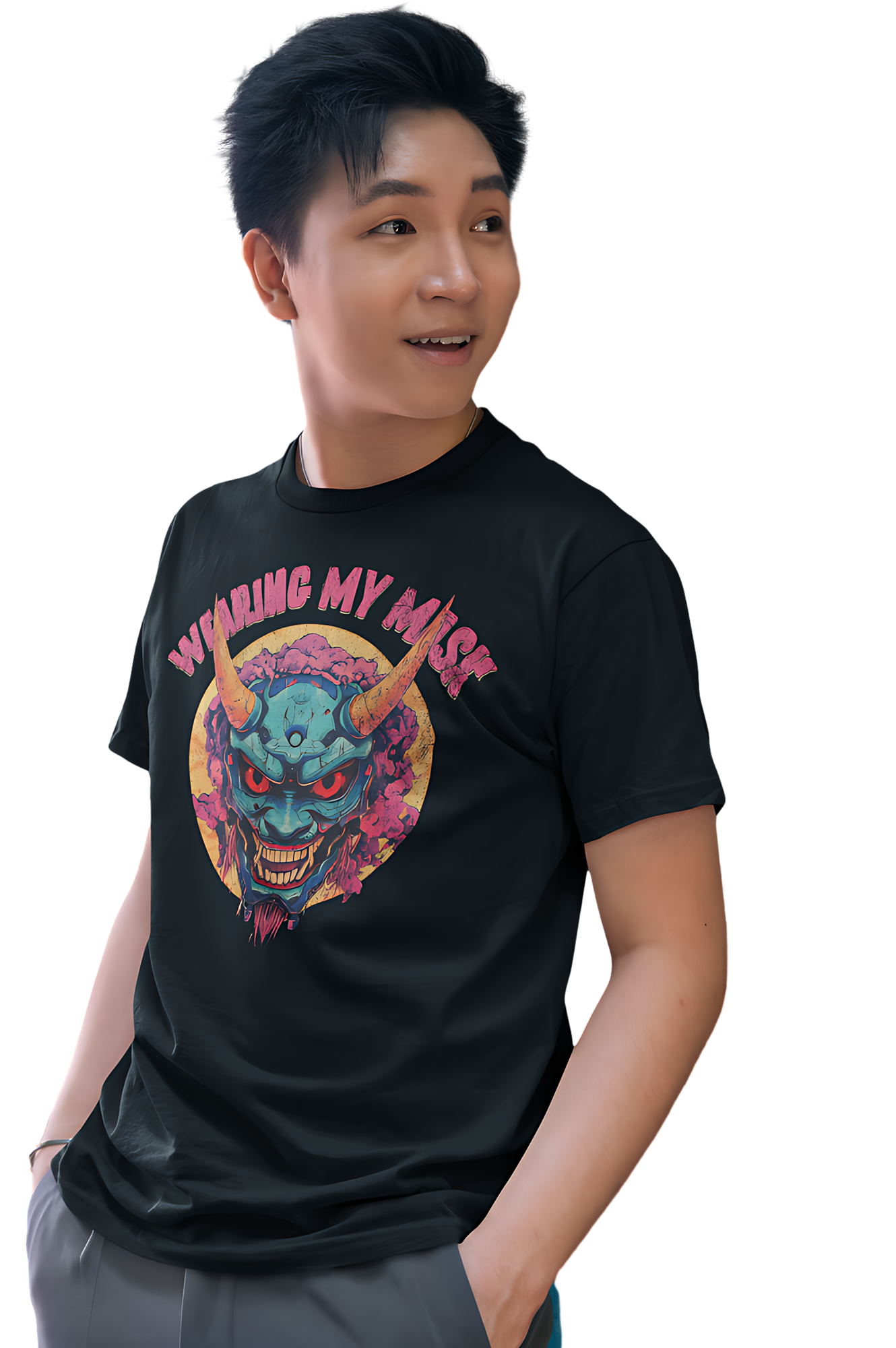 Retro Oni Mask Shirt "Wearing my Mask" Classic Fit - Crew Neck T-Shirt Oni Mask