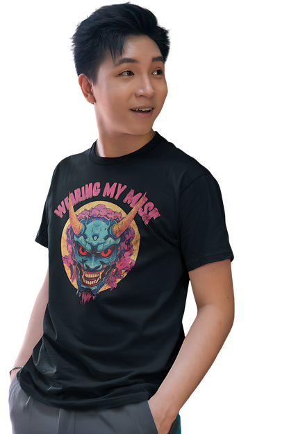 Retro Oni Mask Shirt "Wearing my Mask" Classic Fit - Crew Neck T-Shirt Oni Mask