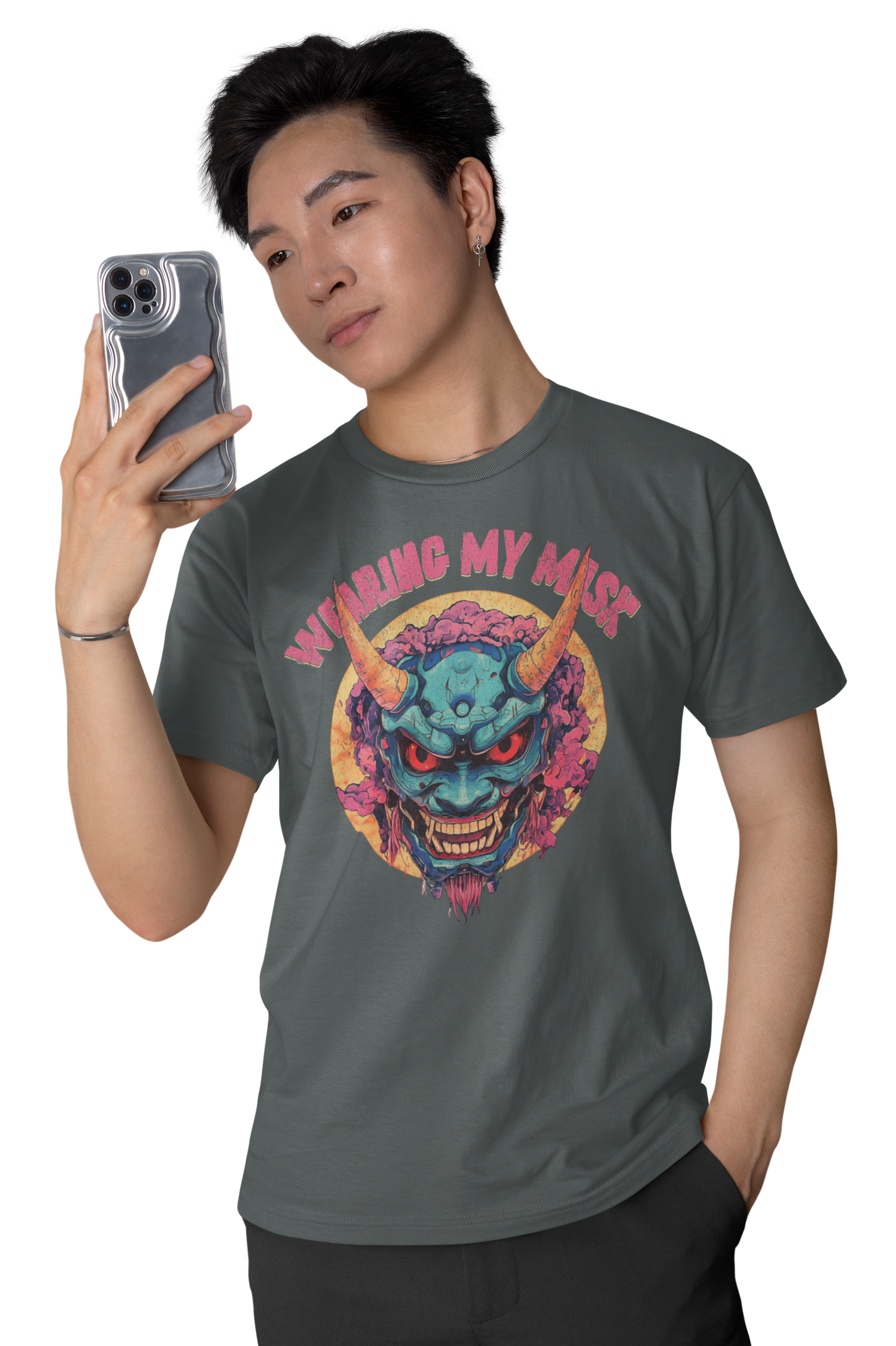 Retro Oni Mask Shirt "Wearing my Mask" Classic Fit - Crew Neck T-Shirt Oni Mask