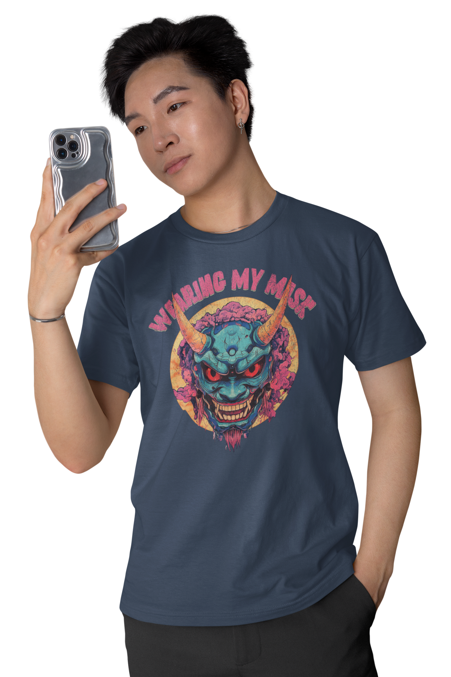 Retro Oni Mask Shirt "Wearing my Mask" Classic Fit - Crew Neck T-Shirt Oni Mask