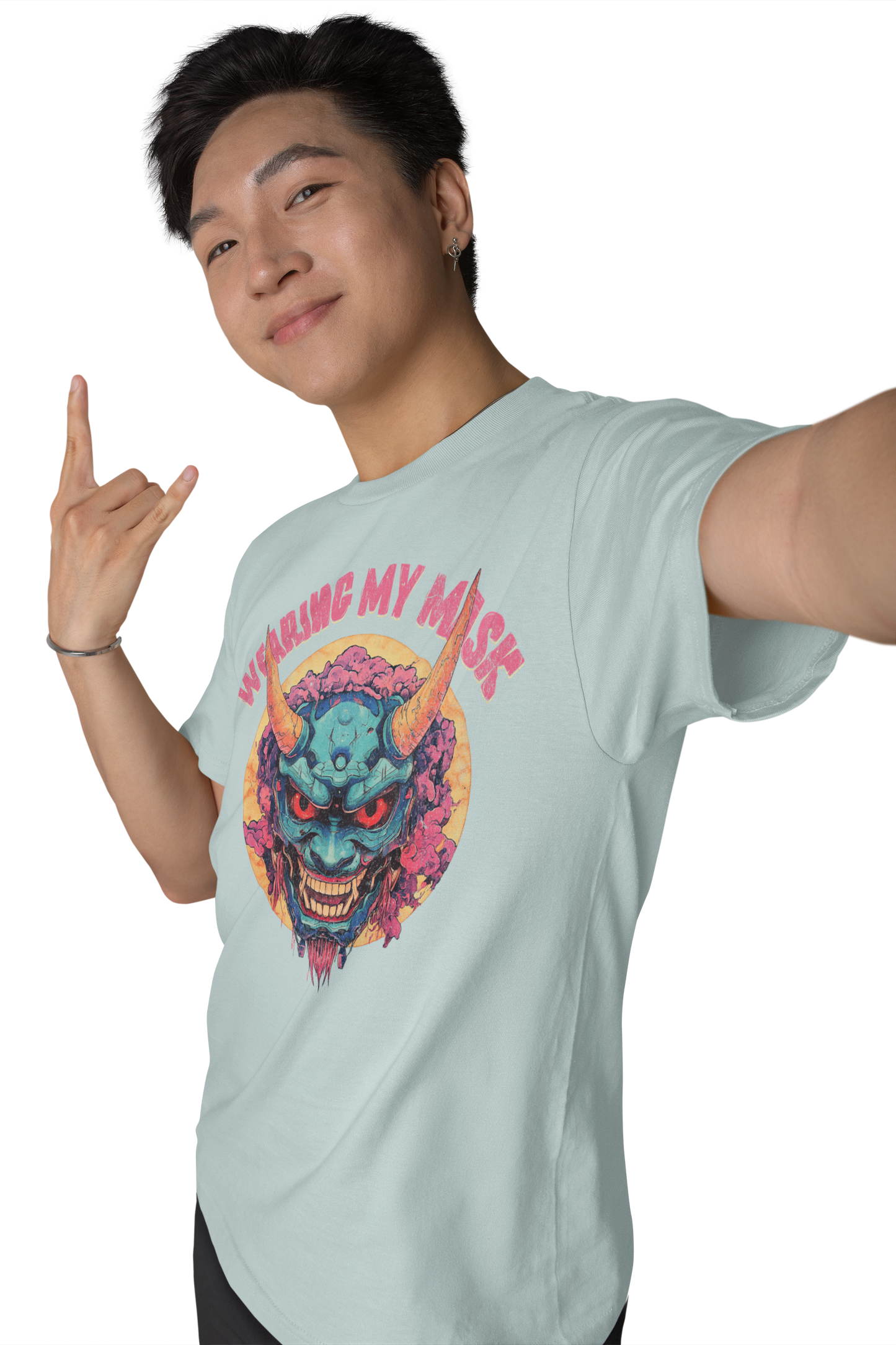 Retro Oni Mask Shirt "Wearing my Mask" Classic Fit - Crew Neck T-Shirt Oni Mask