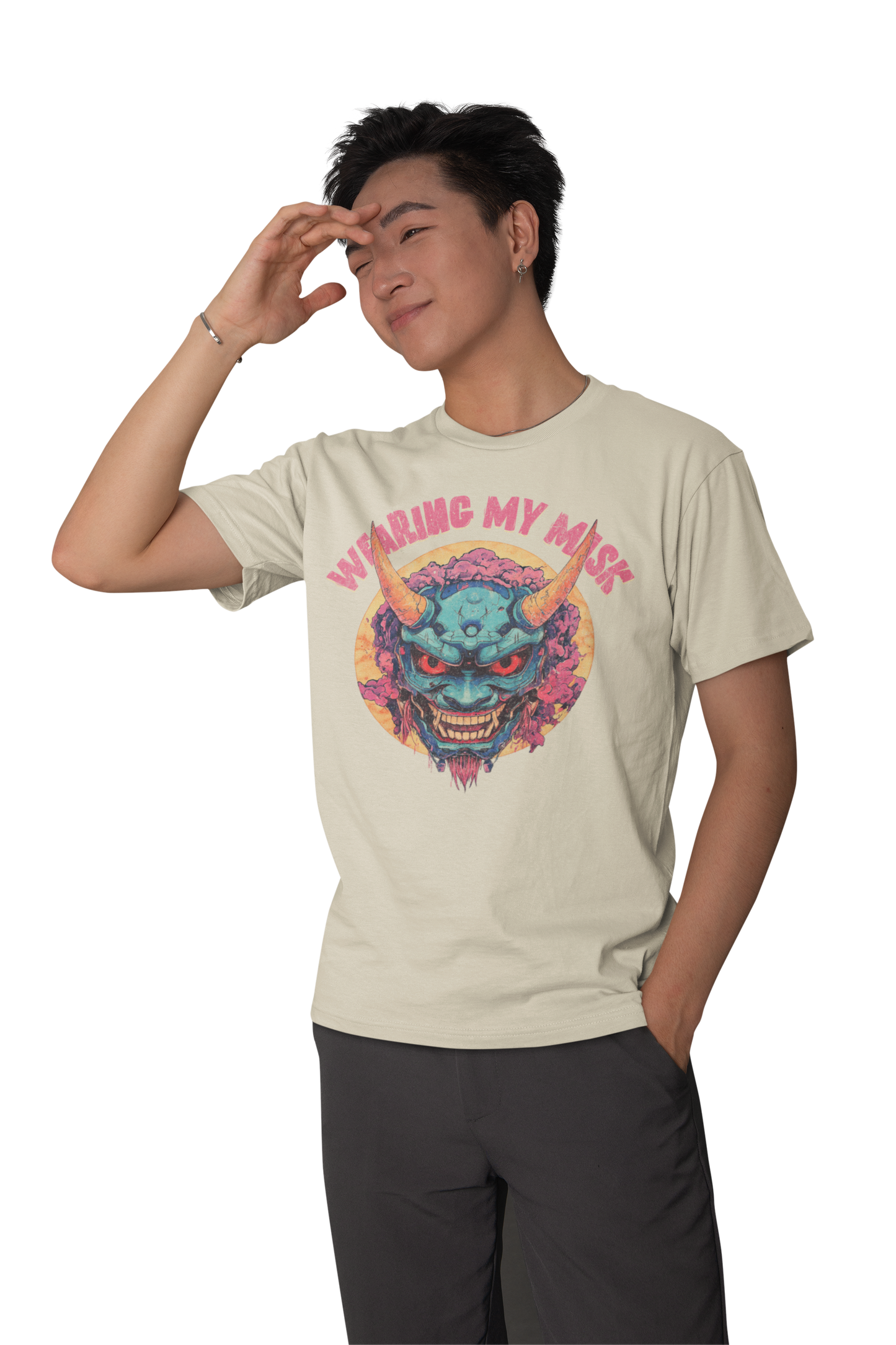 Retro Oni Mask Shirt "Wearing my Mask" Classic Fit - Crew Neck T-Shirt Oni Mask