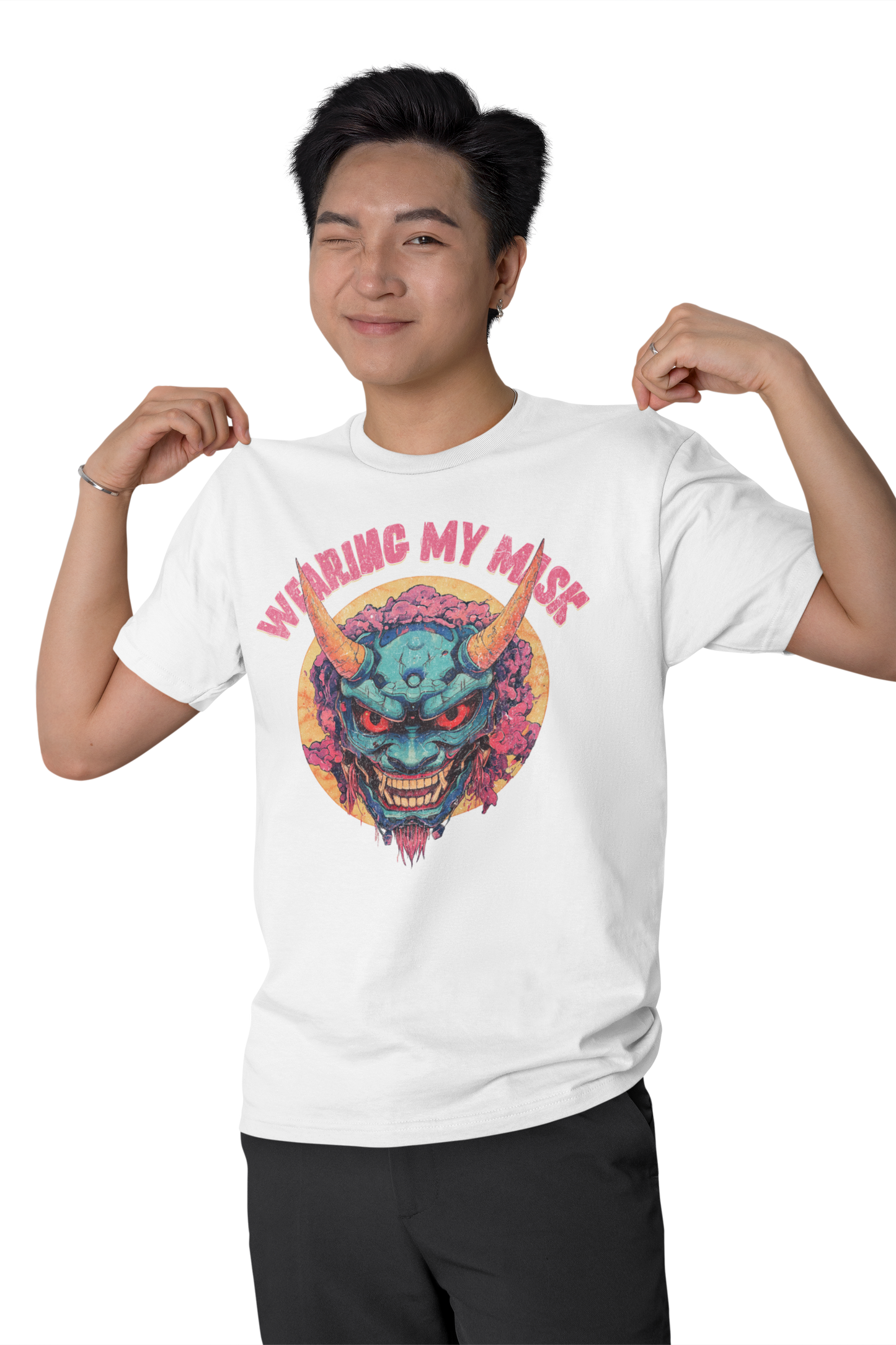 Retro Oni Mask Shirt "Wearing my Mask" Classic Fit - Crew Neck T-Shirt Oni Mask