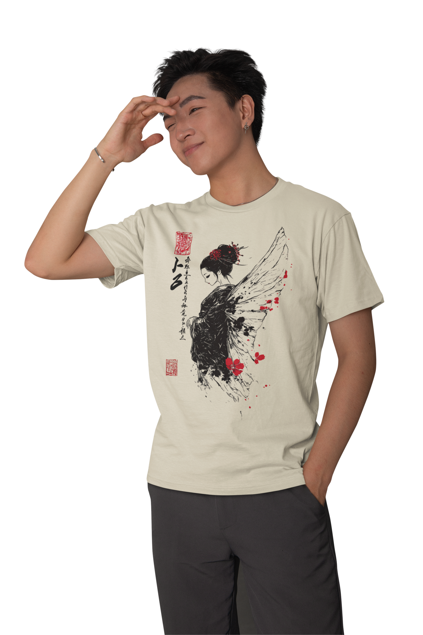 Classic Fit - Crew Neck T-Shirt Retro Japan Geisha Angel