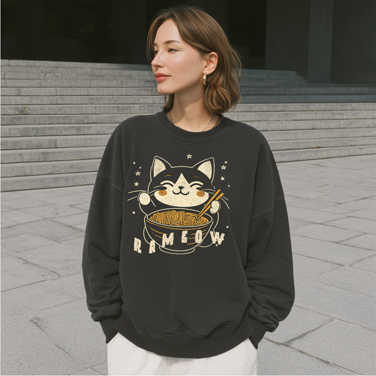 RAMEOW – Ramen-Katze Sweatshirt – Black – Japan Art – Ansicht 1 ASIA-Shirts
