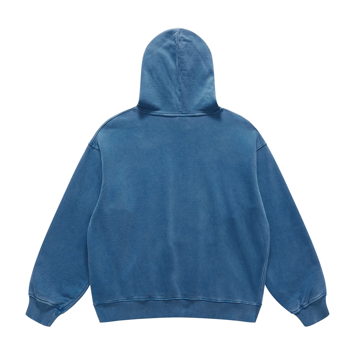 The Asia Shirts Retro Hoodie by PODpartner is displayed from the back, showcasing its hood, long sleeves, and ribbed cuffs. This streetwear item is made of soft fabric with a loose fit, exemplifying Premium-Qualität craftsmanship.