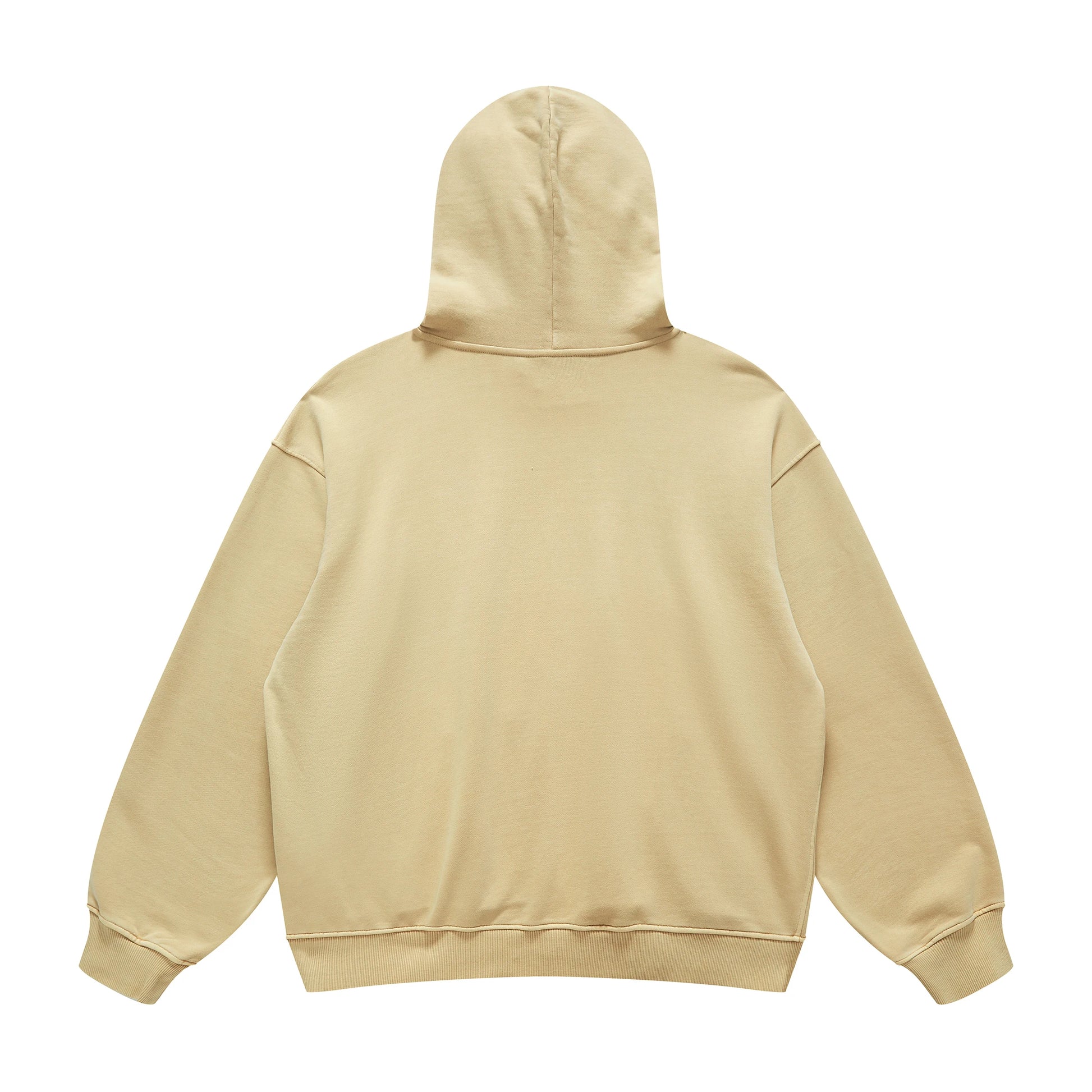 Asia Spirit Drache Japan Design Retro Hoodie by PODpartner, an oversized beige pullover with a plain design and long sleeves, shown from the back.