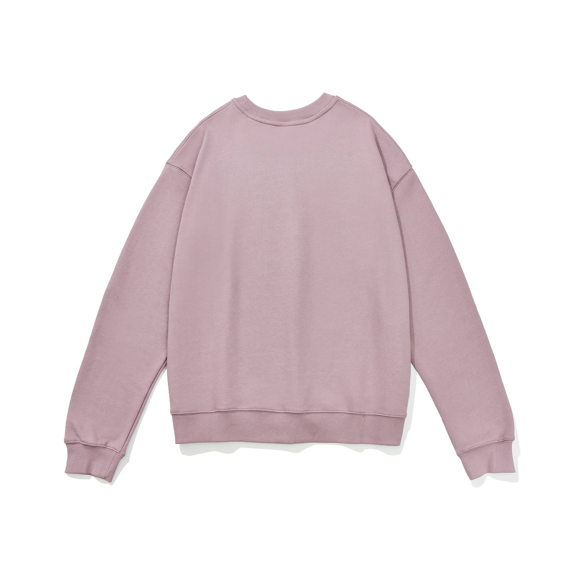 The Asia Spirit Namaste Lotus Design Retro Unisex Heavyweight Oversized sweatshirt by PODpartner is shown against a white background. This lavender-colored Baumwolle crew neck features long sleeves with ribbed cuffs, a hem, and a neckline, presenting a casual and comfortable feel.