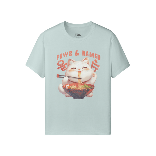 Ausgefallenes T-Shirt für Männer und Damen mit Katzen print "Paws and Ramen" - ASIA-Shirts ASIA-Shirts