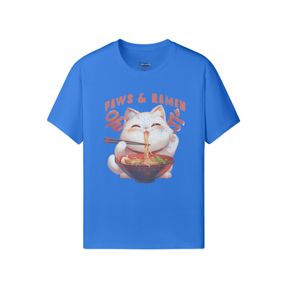 Retro Cats Paws and Ramen T-Shirt / Paws and Ramen Retro Shirt Design / Classic Fit - Crew Neck T-Shirt