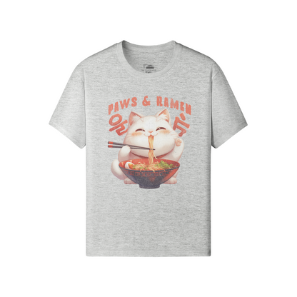 Retro Cats Paws and Ramen T-Shirt / Paws and Ramen Retro Shirt Design / Classic Fit - Crew Neck T-Shirt