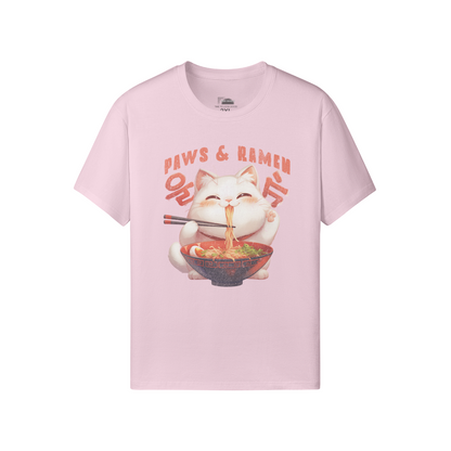 Retro Cats Paws and Ramen T-Shirt / Paws and Ramen Retro Shirt Design / Classic Fit - Crew Neck T-Shirt