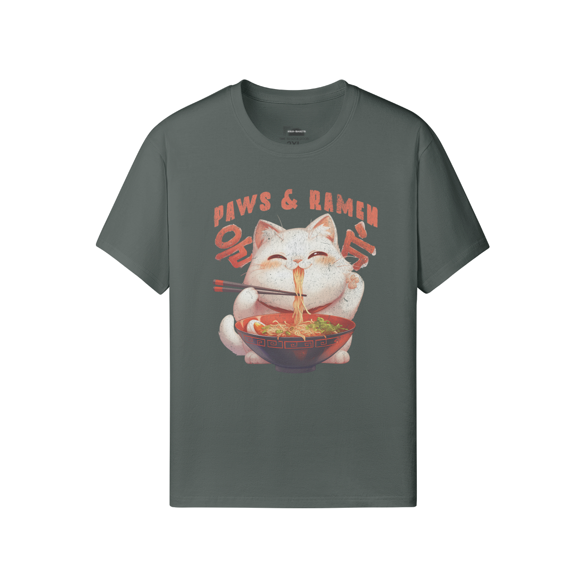 Retro Cats Paws and Ramen T-Shirt / Paws and Ramen Retro Shirt Design / Classic Fit - Crew Neck T-Shirt