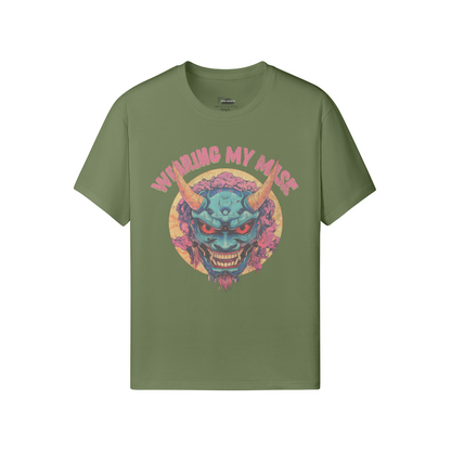 Retro Oni Mask Shirt "Wearing my Mask" Classic Fit - Crew Neck T-Shirt Oni Mask