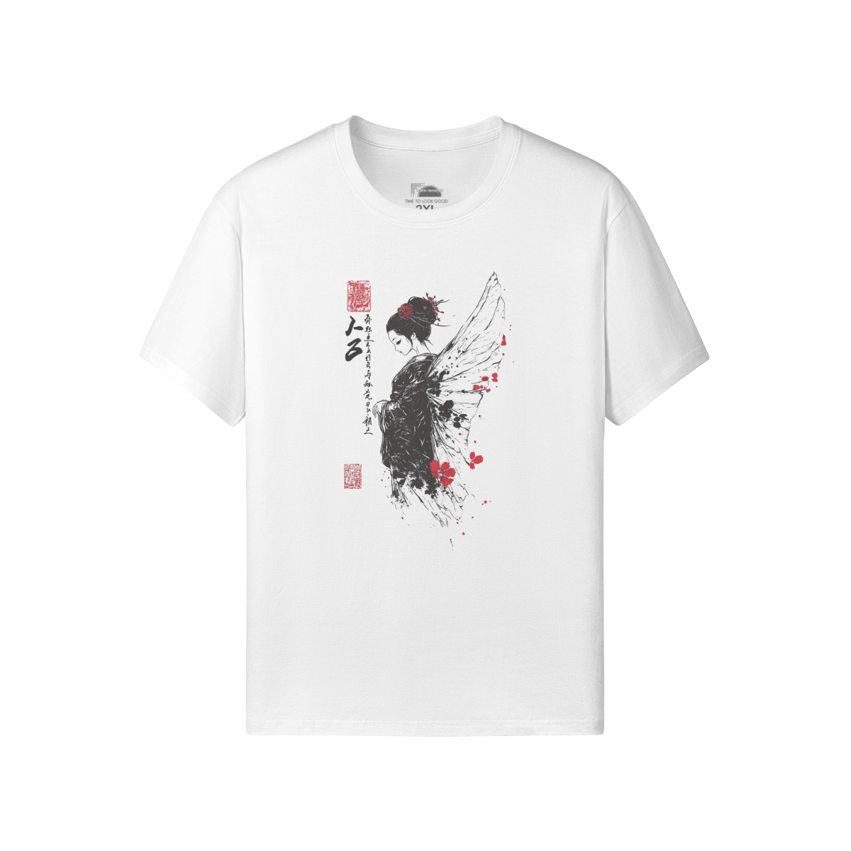 Classic Fit - Crew Neck T-Shirt Retro Japan Geisha Angel