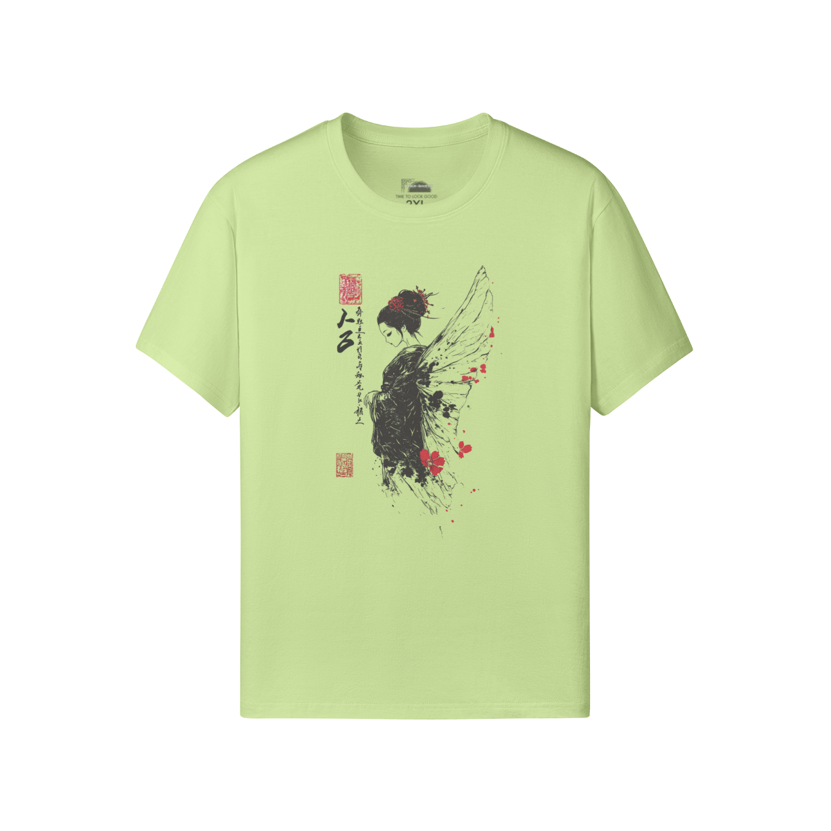 Classic Fit - Crew Neck T-Shirt Retro Japan Geisha Angel