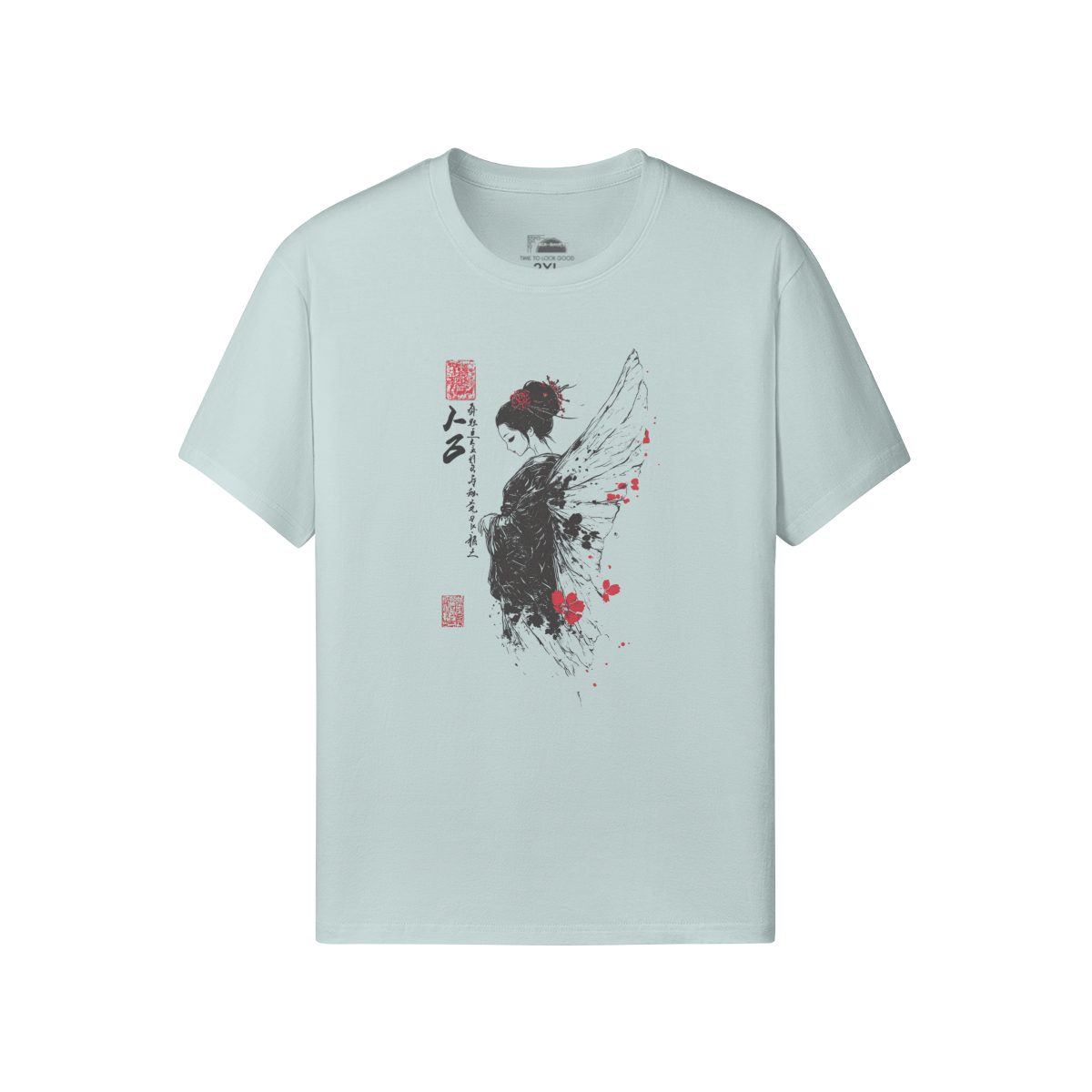 Classic Fit - Crew Neck T-Shirt Retro Japan Geisha Angel