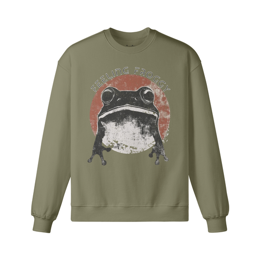 Retro Feeling Froggy Design Sweatshirt - Unisex Heavyweight Oversized, Vintage Frog Sweatshirt