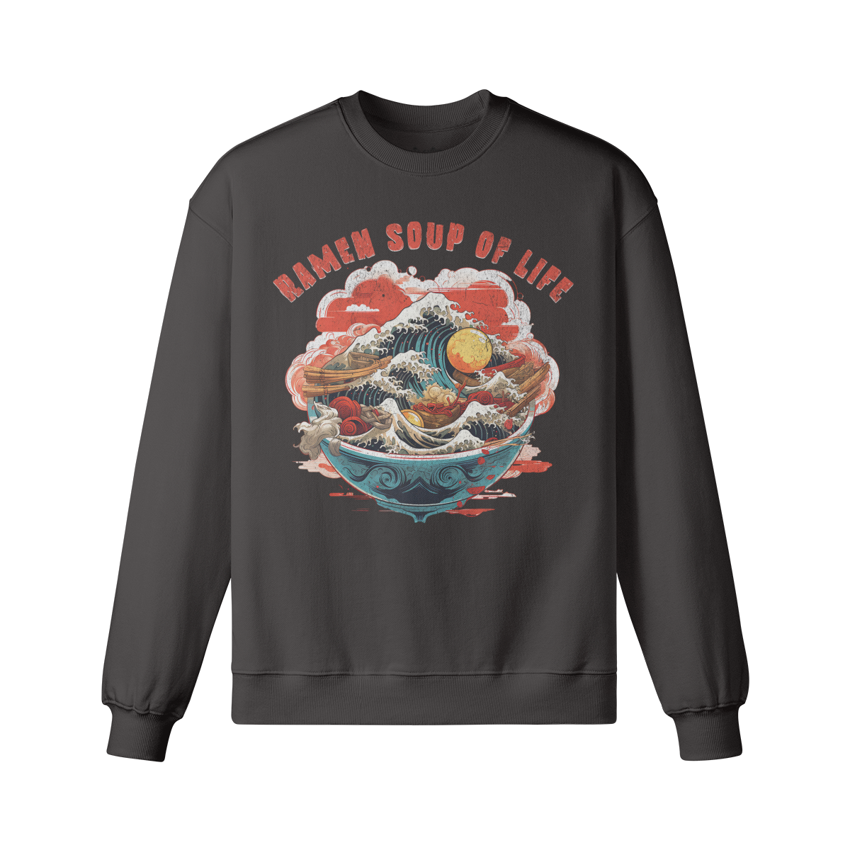 RAMEN Soup of Life Retro Sweatshirt - Unisex Heavyweight Oversized, Vintage Ramen Sweatshirt Japan Art