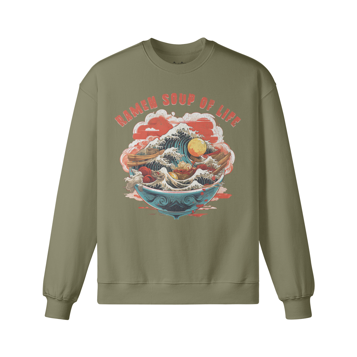 RAMEN Soup of Life Retro Sweatshirt - Unisex Heavyweight Oversized, Vintage Ramen Sweatshirt Japan Art