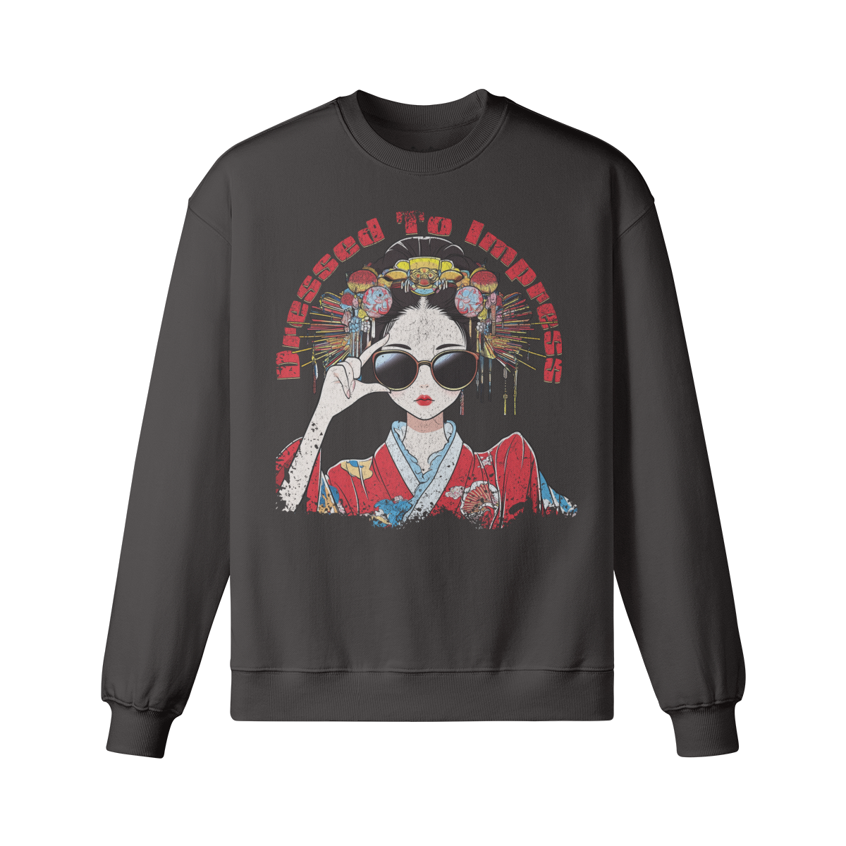 Geisha Dressed to Impress Retro Sweatshirt Unisex Oversized, Vintage Geisha Sweatshirt