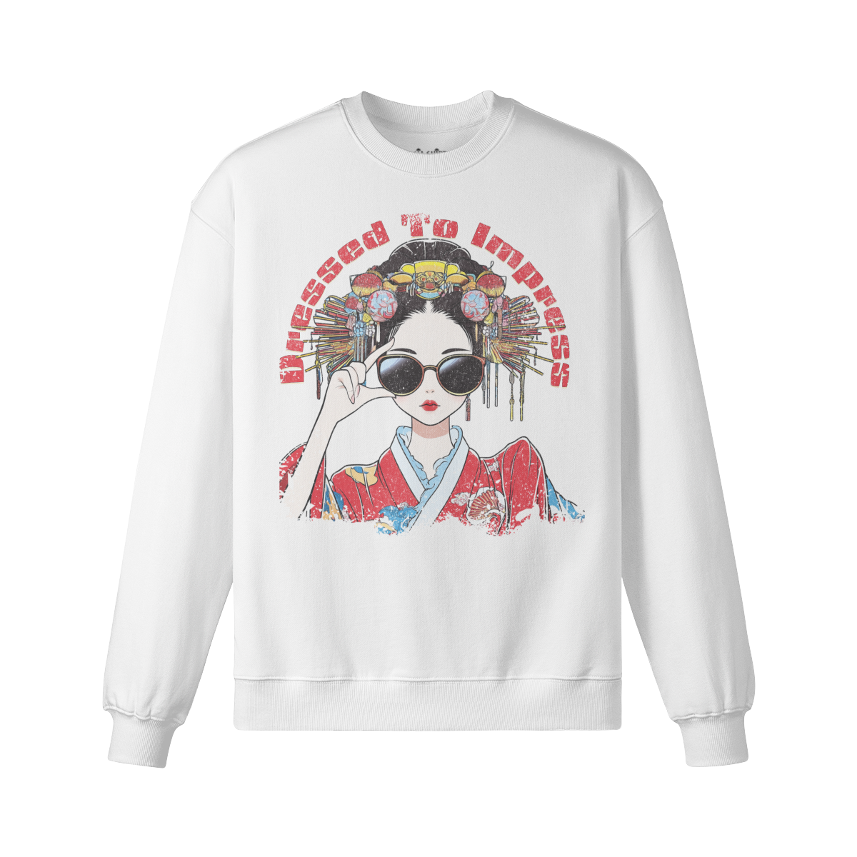 Geisha Dressed to Impress Retro Sweatshirt Unisex Oversized, Vintage Geisha Sweatshirt