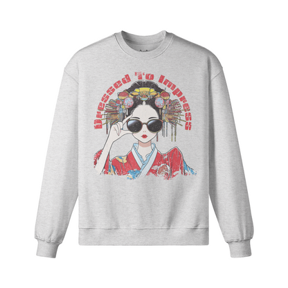 Geisha Dressed to Impress Retro Sweatshirt Unisex Oversized, Vintage Geisha Sweatshirt