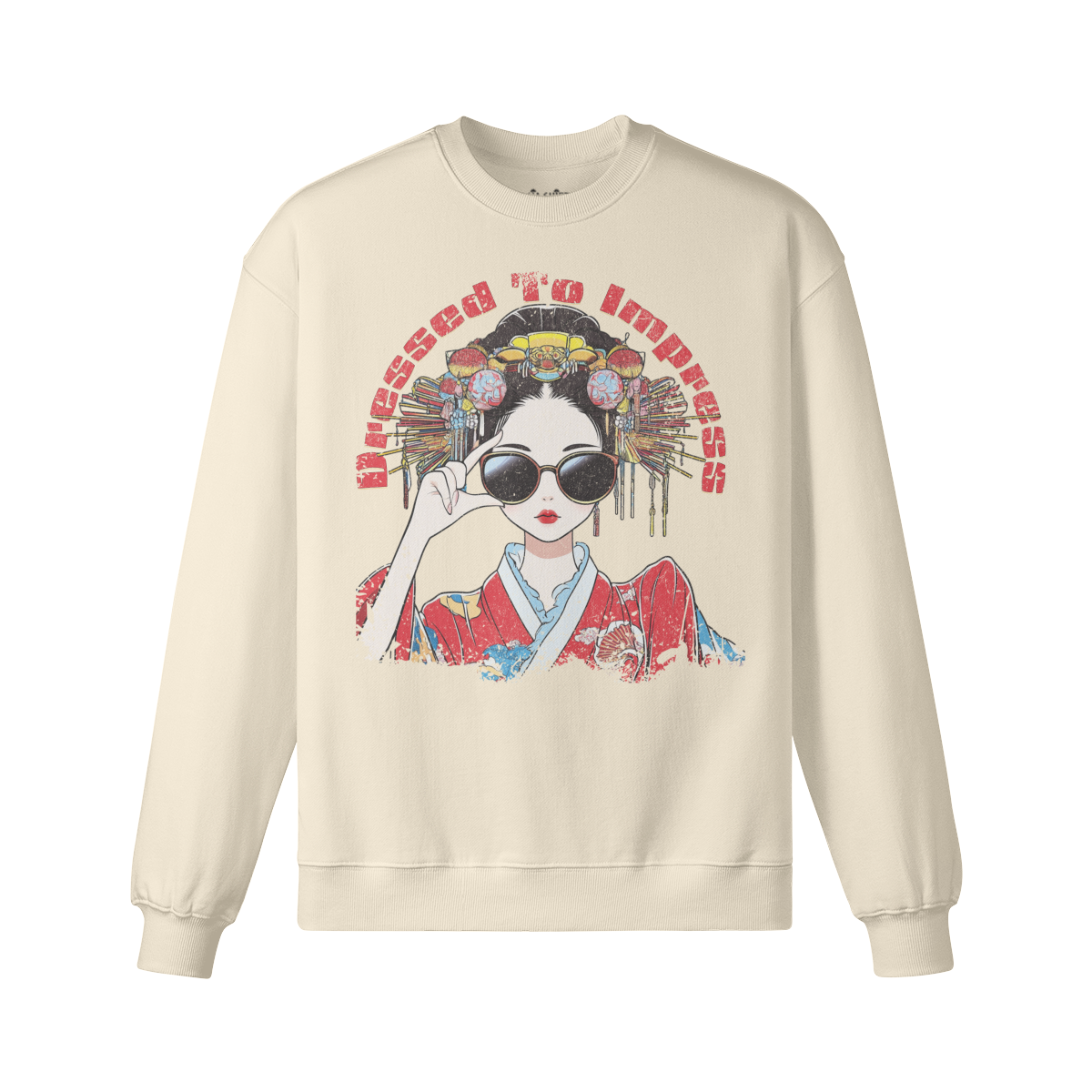 Geisha Dressed to Impress Retro Sweatshirt Unisex Oversized, Vintage Geisha Sweatshirt