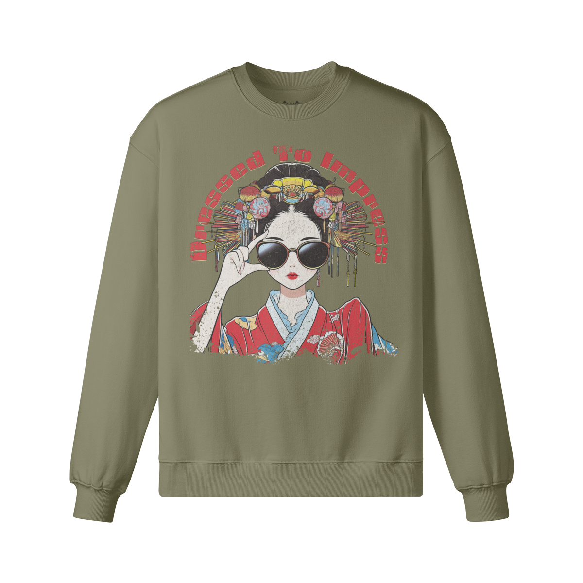 Geisha Dressed to Impress Retro Sweatshirt Unisex Oversized, Vintage Geisha Sweatshirt