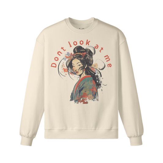 Geisha Dont Look at me Retro Sweatshirt - Unisex Heavyweight Oversized, Vintage Geisha Japan Art Sweatshirt