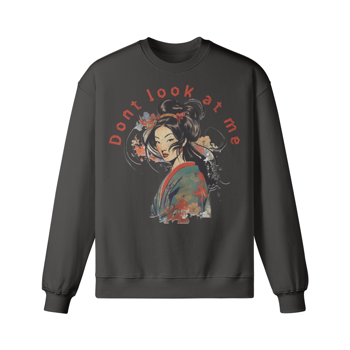 Geisha Dont Look at me Retro Sweatshirt - Unisex Heavyweight Oversized, Vintage Geisha Japan Art Sweatshirt