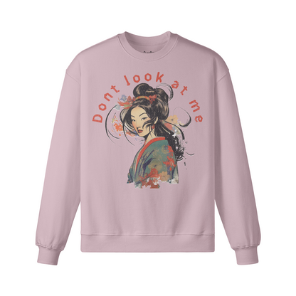 Geisha Dont Look at me Retro Sweatshirt - Unisex Heavyweight Oversized, Vintage Geisha Japan Art Sweatshirt