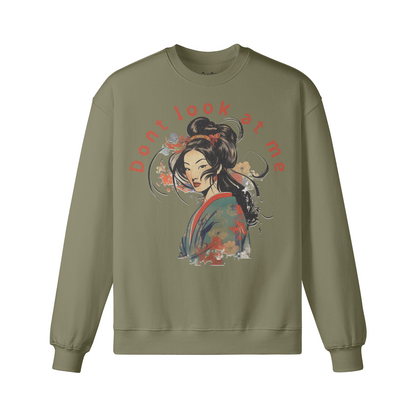 Geisha Dont Look at me Retro Sweatshirt - Unisex Heavyweight Oversized, Vintage Geisha Japan Art Sweatshirt