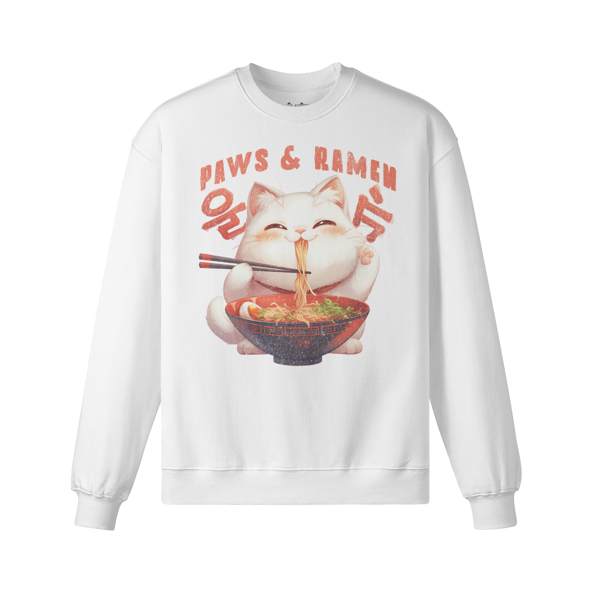 Retro Cats PAW and RAMEN Sweatshirt - Unisex Oversized, Vintage Ramen Sweatshirt "Paws and Ramen"